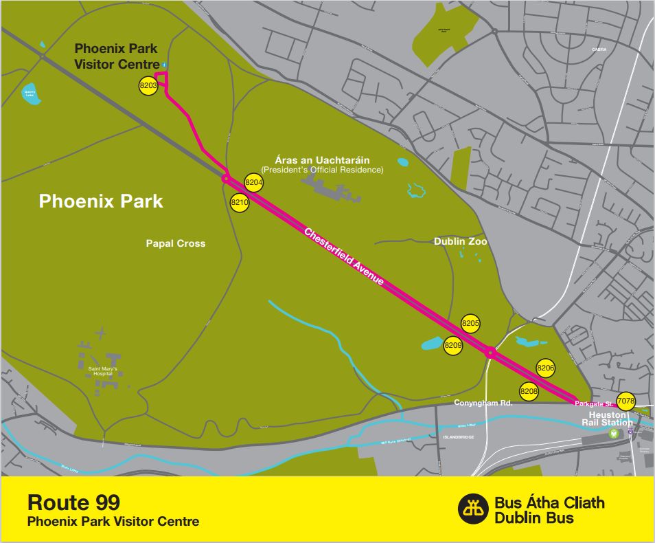 Map of stops for Dublin Bus Route 99